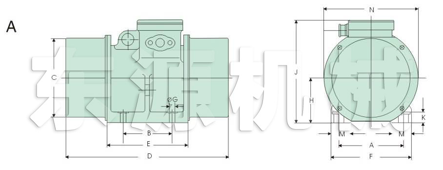 XV系列振動電機外形及安裝尺寸A