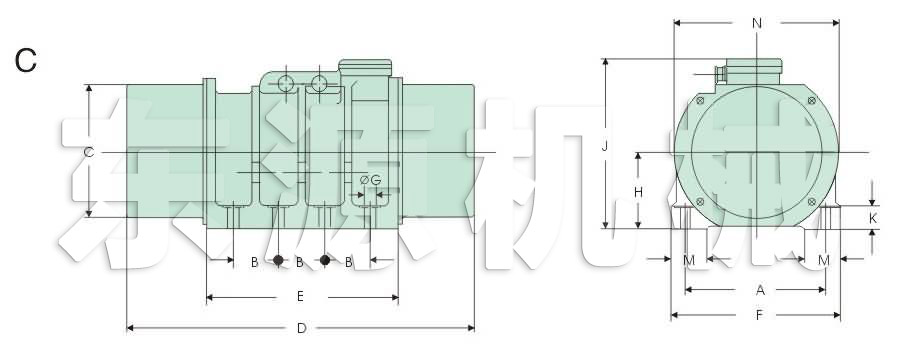 XV系列振動電機外形及安裝尺寸C